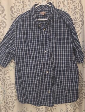 George Navy and White Plaid Short-Sleeve Button-Down Shirt